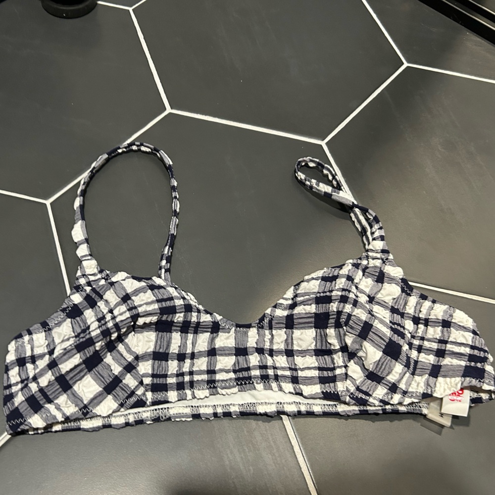 Solid & Striped Puckered Madras Bralette Bikini Top - Size M
